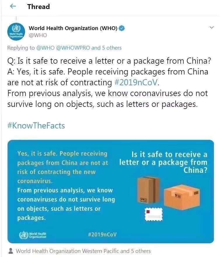 Is it safe to receive a letter or a package from china?